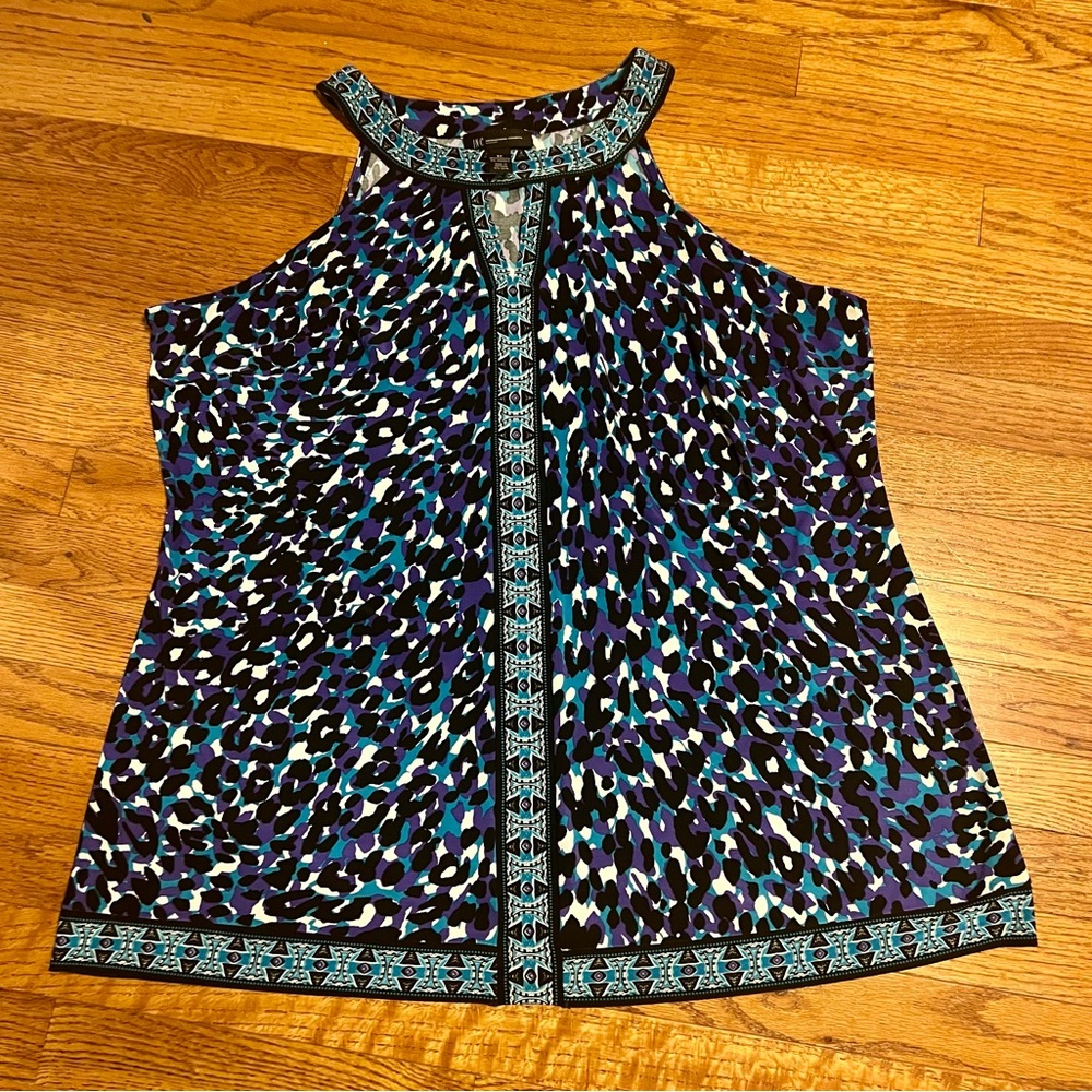 INC International Concepts Blue and Black Patterned Tank Top